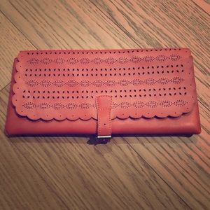 Orange boho clutch with silver clasp
